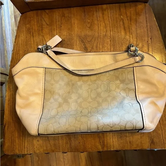 Coach Beige w/ Pink Leather Signature Shoulder Bag - Picture 10 of 16